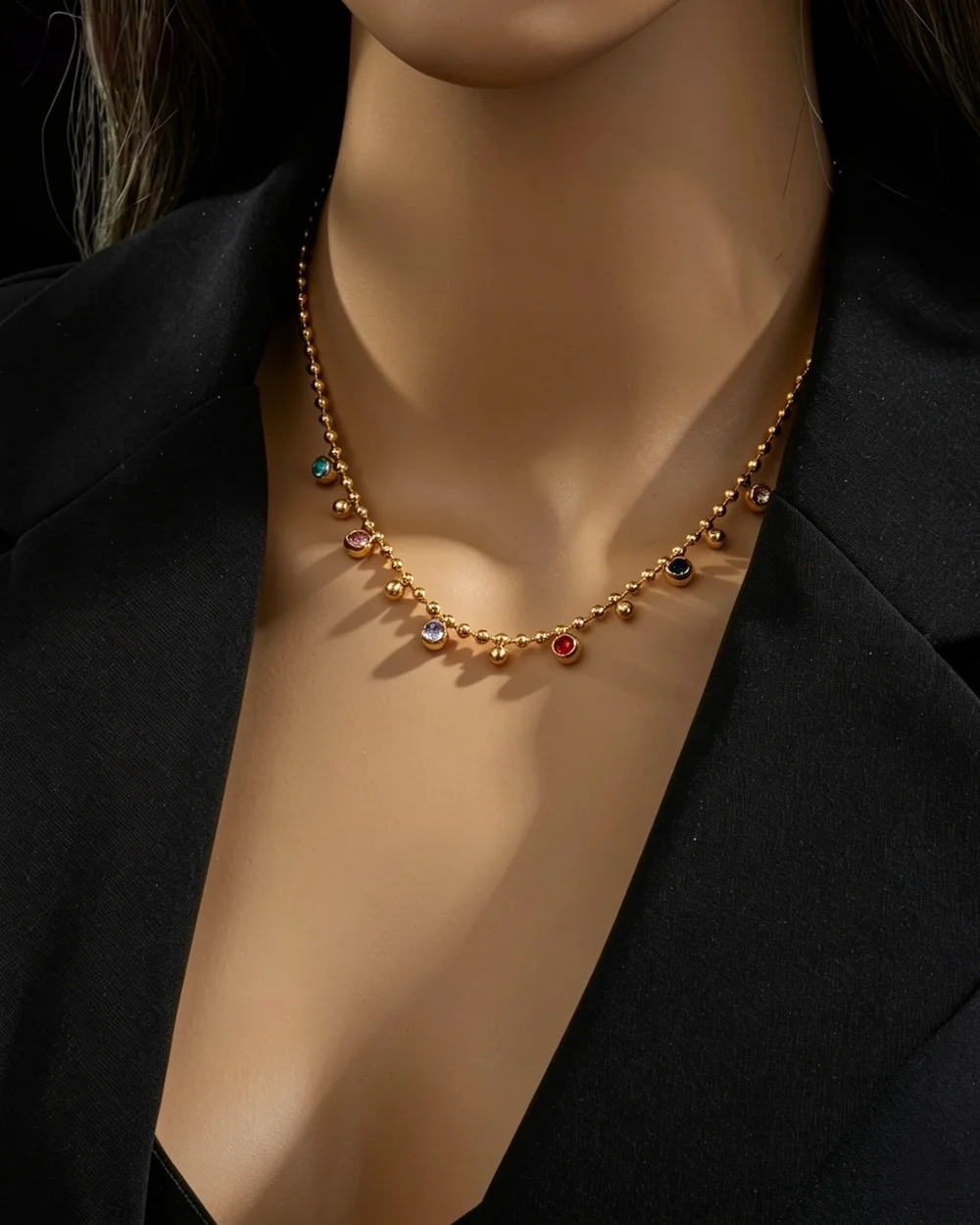 Gilded Spectrum Dangles Stainless Steel 18K Gold Plated Artificial Rhinestones Necklace