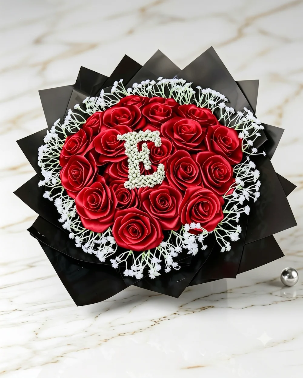 Luminous Lattice Custom Letter Eternal Rose Satin Bouquet